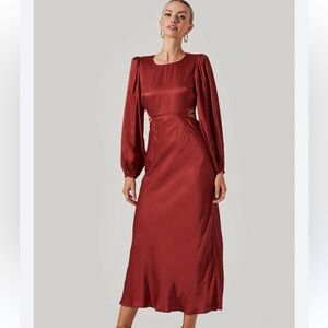 ASTR x Quinn Midi/Maxi Red Burgundy Satin Dress XS